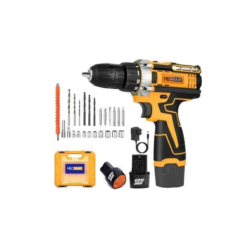MECRAAF 12V 1.5Ah 10mm Yellow Cordless Drill with LED Work Light image-7