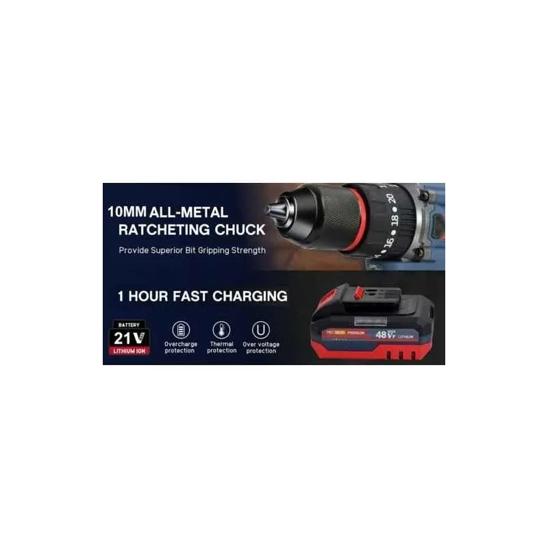 MECRAAF 21V 48Vf 10mm Blue Cordless Drill with LED Work Light image-7