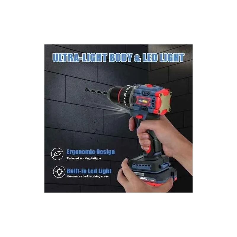 MECRAAF 21V 48Vf 10mm Blue Cordless Drill with LED Work Light image-8