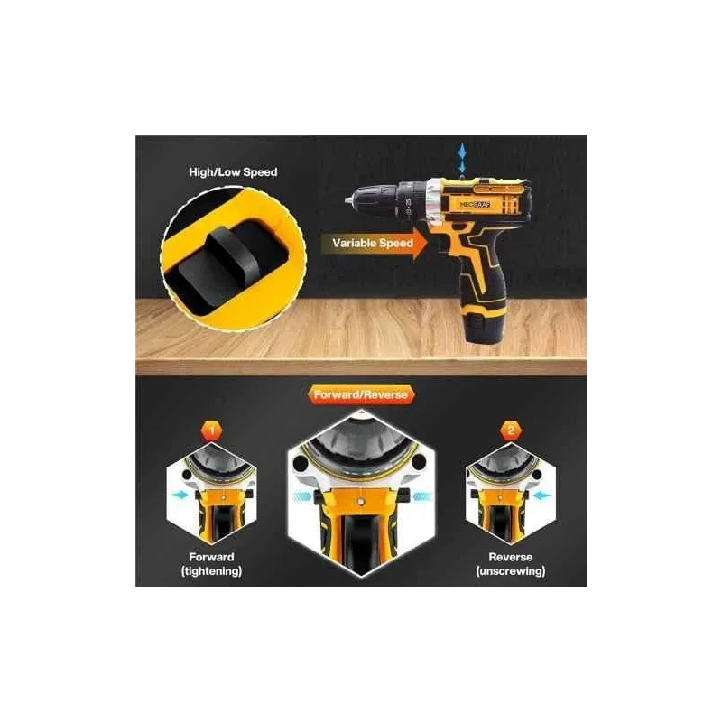 MECRAAF 12V 1.5Ah 10mm Yellow Cordless Drill with LED Work Light image-1