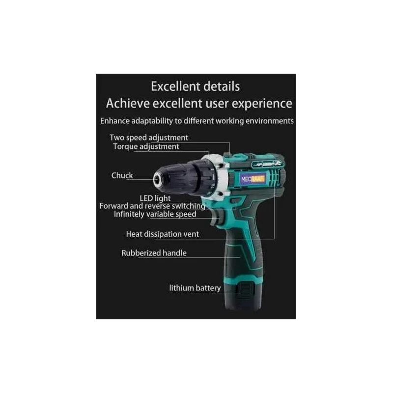 MECRAAF 12V 1.5Ah 10mm Cordless Drill with LED Work Light image-9