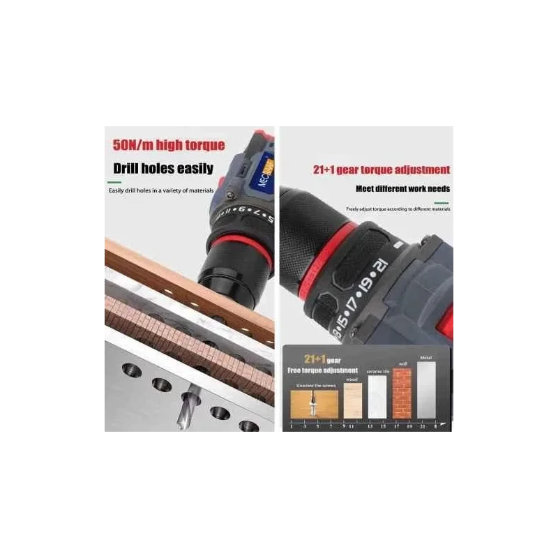 MECRAAF 18V 2Ah 10mm Blue & Red Cordless Drill with LED Work Light MC-18 image-4