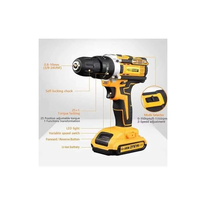 MECRAAF 21V 1.5Ah 0.8-10mm Cordless Drill with LED Work Light image-6