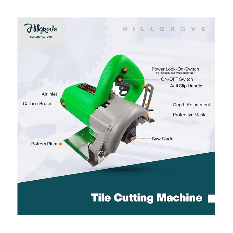 Hillgrove HGCM243M1 1050W Cutting Saw Machine Combo with 2 Cutting Wheels Safety Goggles Tape & Gloves image-2