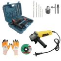 Hillgrove HGCM367M1 1200W Hammer Drill Machine & 850W Angle Grinder Combo with SDS Adapter Chuck 5 SDS Plus & 5 Masonry Bit-1