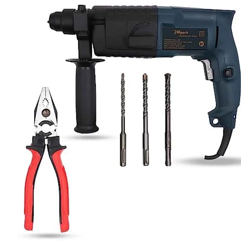 Hillgrove HGCM1187 750W Hammer Impact Drill Machine with Forward & Reverse Rotation 3 Bits & 8-Inch Plier-1