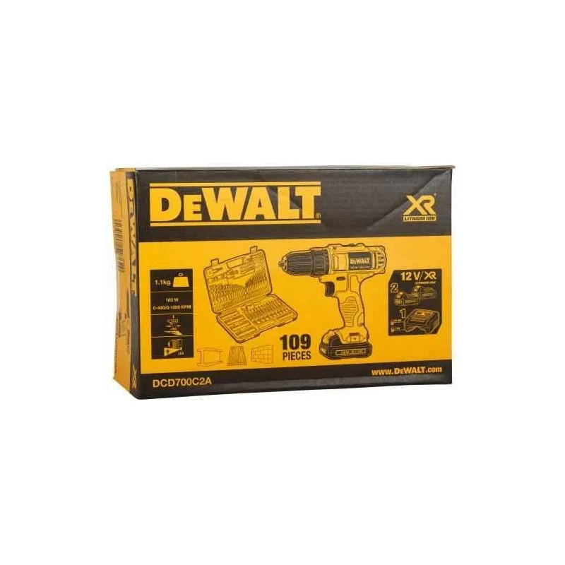 Dewalt DCD700C2A-IN 109 Pcs 10mm 12V Cordless Impact Drill Kit image-5
