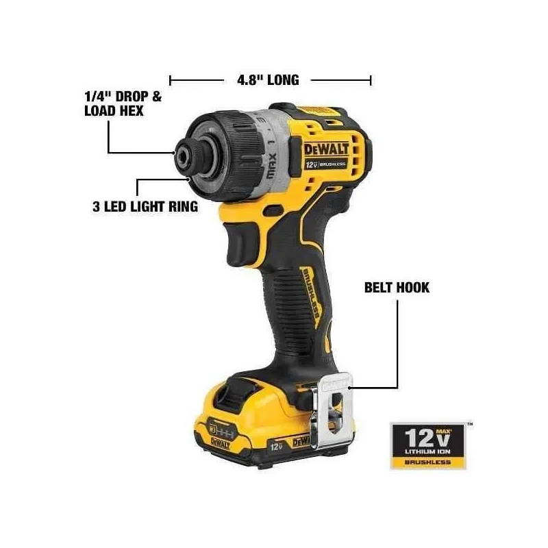 Dewalt DCF601D2-QW 6.35mm 12V 2Ah Li-ion Sub-Compact Screwdriver Kit image-2