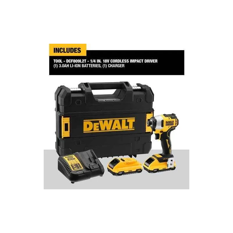 Dewalt DCF809L2T-QW 1/4 Inch 18V 3Ah Li-ion XR Brushless Impact Wrench Kit image-2
