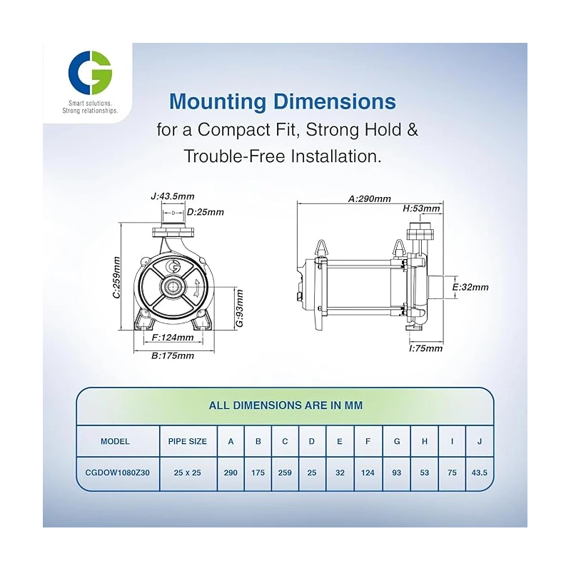 Crompton Greaves CGDOW1080Z30 1 HP Single Phase Domestic Open Well Submersible Pump, 220V, Cast Iron | EnvMart