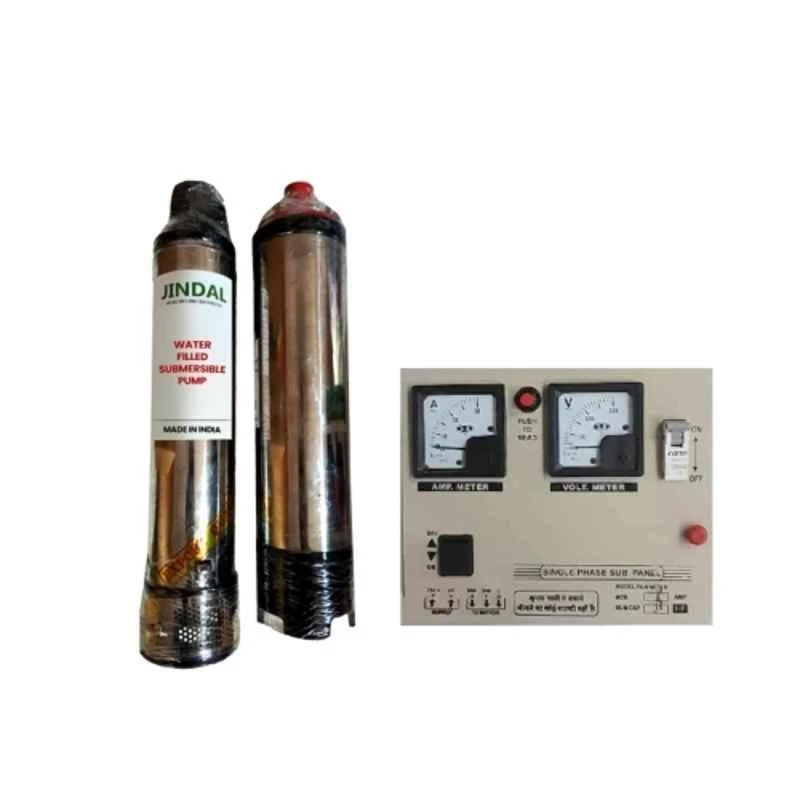 Jindal 2 HP 15 Stage Borewell Submersible Pump with Control Panel, Pure Copper, Single Phase, 100 mm Delivery | EnvMart