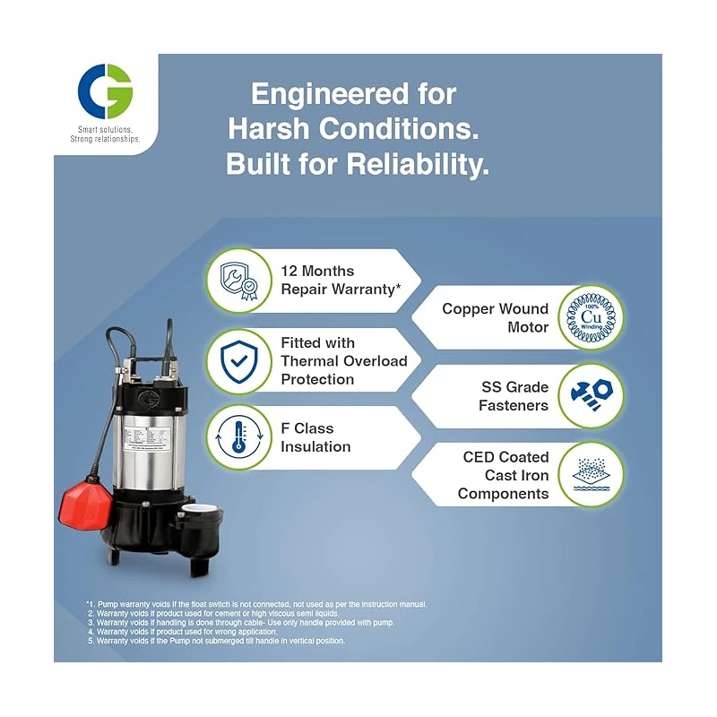 Crompton Greaves CGSTP005F 0.5 HP Sewage Submersible Pump Stainless Steel 0.37kW | EnvMart