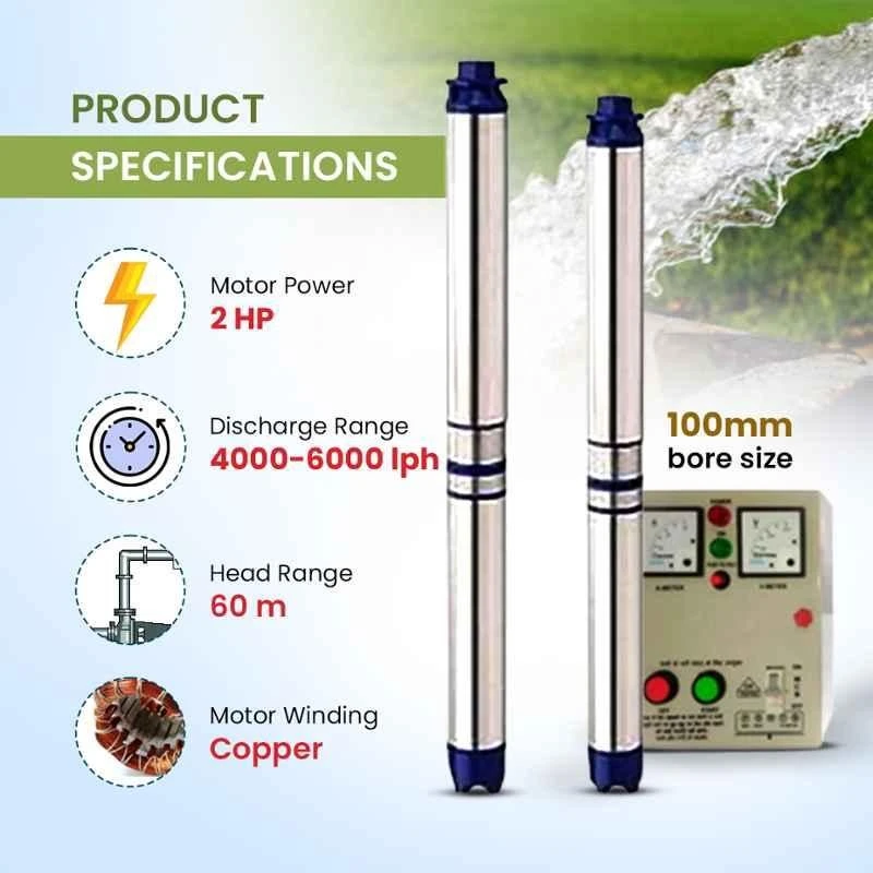 Jindal 2 HP 15 Stage Borewell Submersible Pump Set, Oil Filled, Single Phase | EnvMart