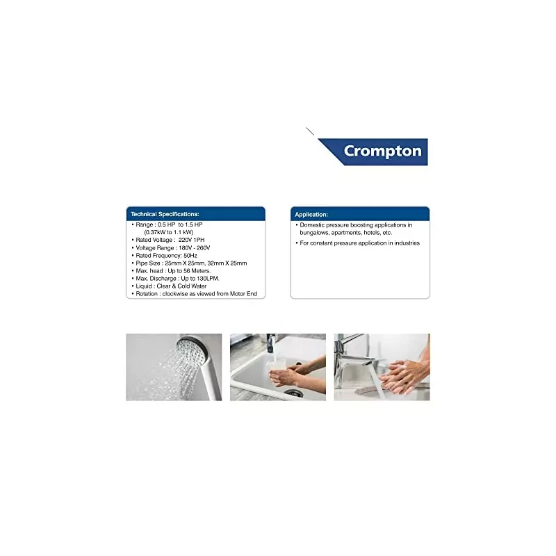 Crompton Mini Force II 0.5 HP Single Phase Booster Pressure Pump 230V | EnvMart