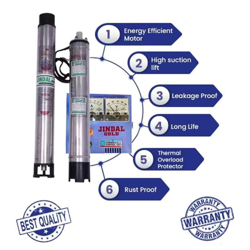 Jindal Gold Plus 2HP 20 Stage Submersible Pump, Single Phase Copper Winding, 4 inch, 300–340 ft Head | EnvMart