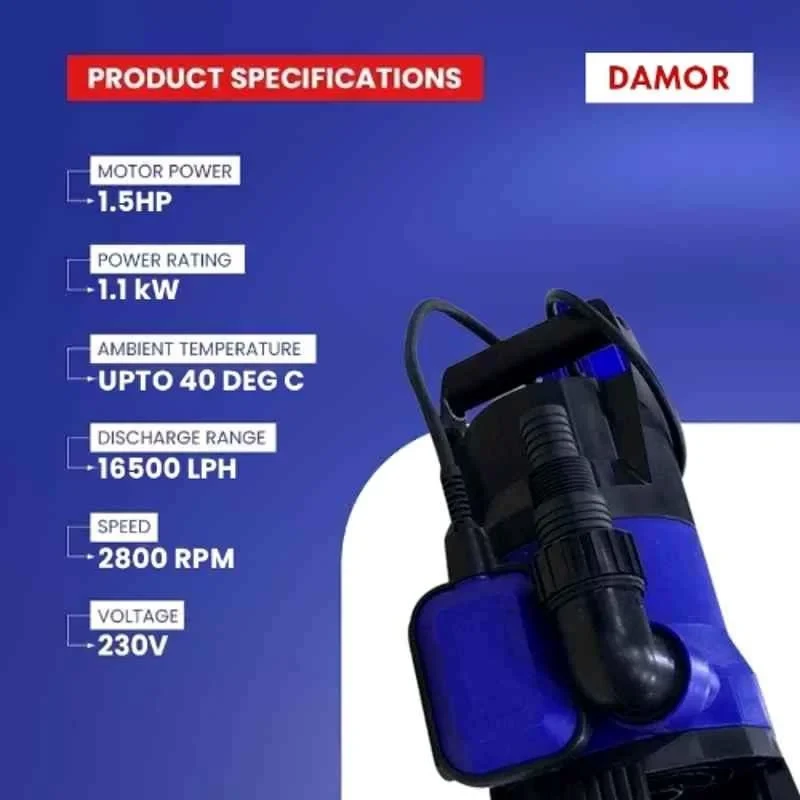 Damor ECO 110 1.5 HP Draining Pump 230V 16500 LPH Stainless Steel Shaft | EnvMart
