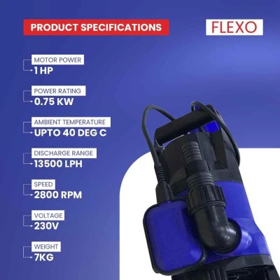 Flexo Sew 100 1.5 HP Sewage Submersible Pump, Single Phase, 230V, 16500 LPH | EnvMart