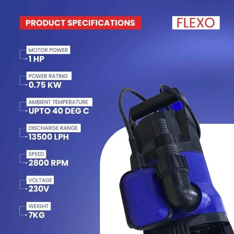Flexo Sew 100 1.5 HP Sewage Submersible Pump, Single Phase, 230V, 16500 LPH | EnvMart