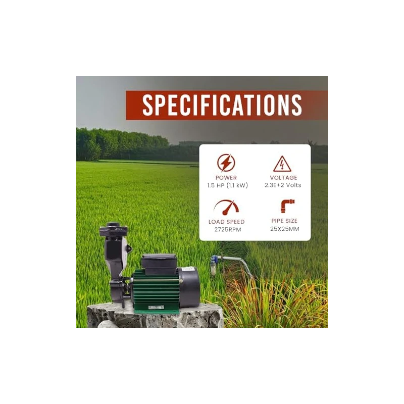 Damor Single Phase Pure Copper Self Priming Monoblock Pump 1.5 HP 1.1 kW 25 mm | EnvMart