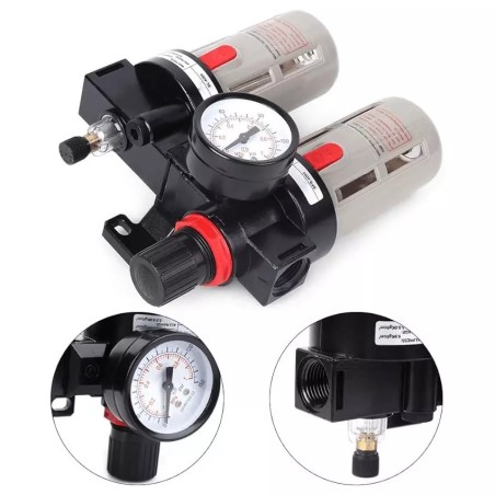 RIH BFC-4000 Black Aluminium Alloy Pneumatics Pressure Regulator 1/2 inch 1 MPa with Gauge | EnvMart
