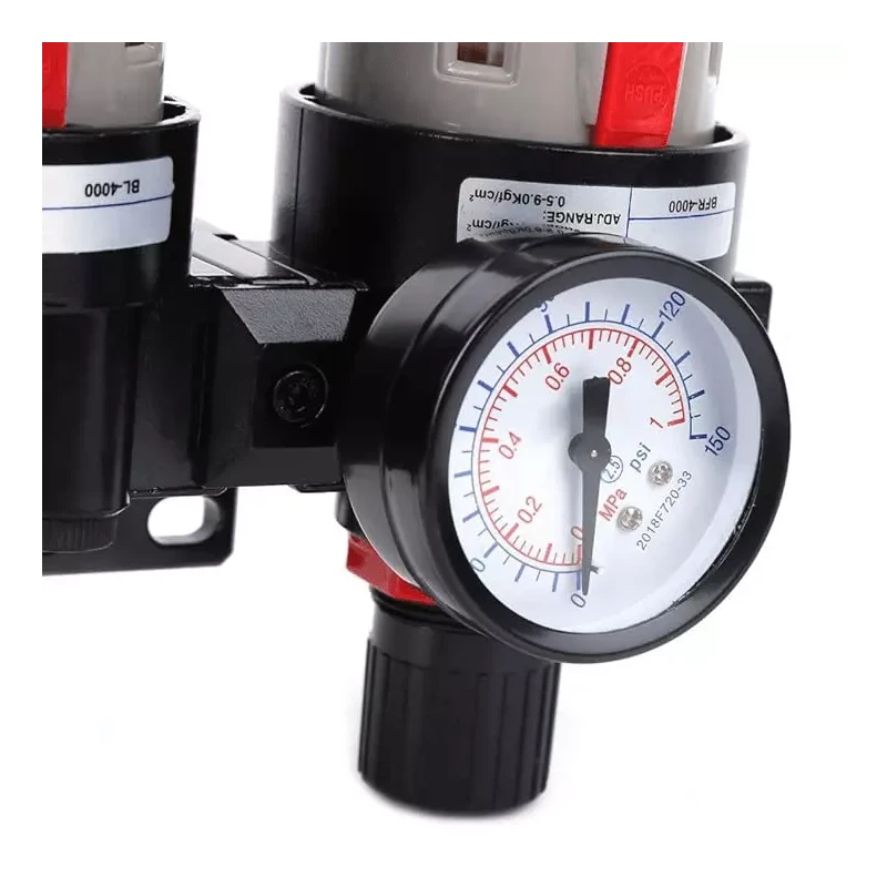 RIH BFC-4000 Black Aluminium Alloy Pneumatics Pressure Regulator 1/2 inch 1 MPa with Gauge | EnvMart