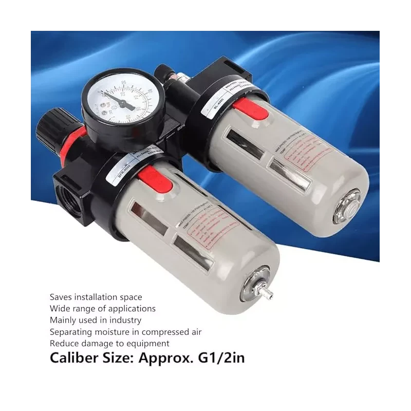 RIH BFC-4000 Black Aluminium Alloy Pneumatics Pressure Regulator 1/2 inch 1 MPa with Gauge | EnvMart