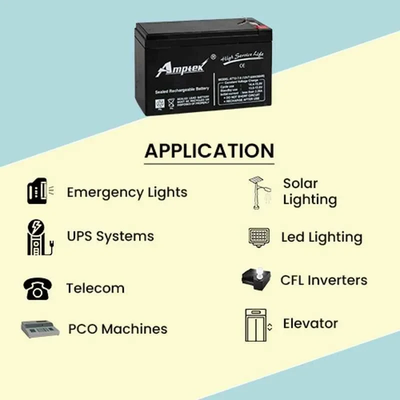 Amptek AT12-7.6 12V 7.6Ah SMF Sealed Rechargeable Industrial Battery | EnvMart