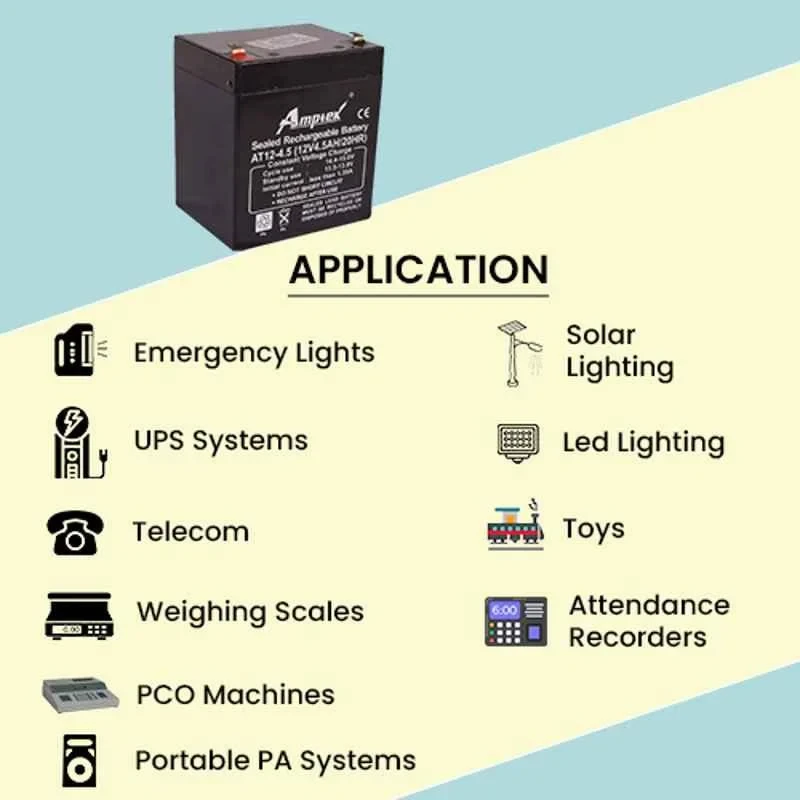 Amptek AT12-4.5 12V 4.5Ah SMF Sealed Rechargeable Industrial Battery | EnvMart