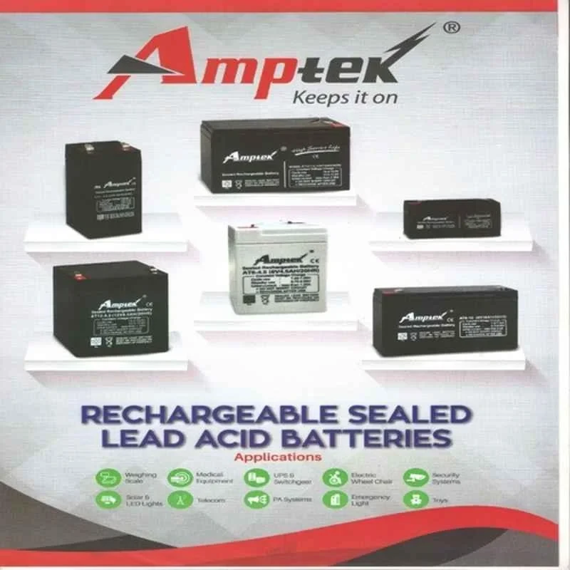 Amptek 12V 2.2Ah Rechargeable SMF Battery, Lead Acid, 0.96 kg | EnvMart