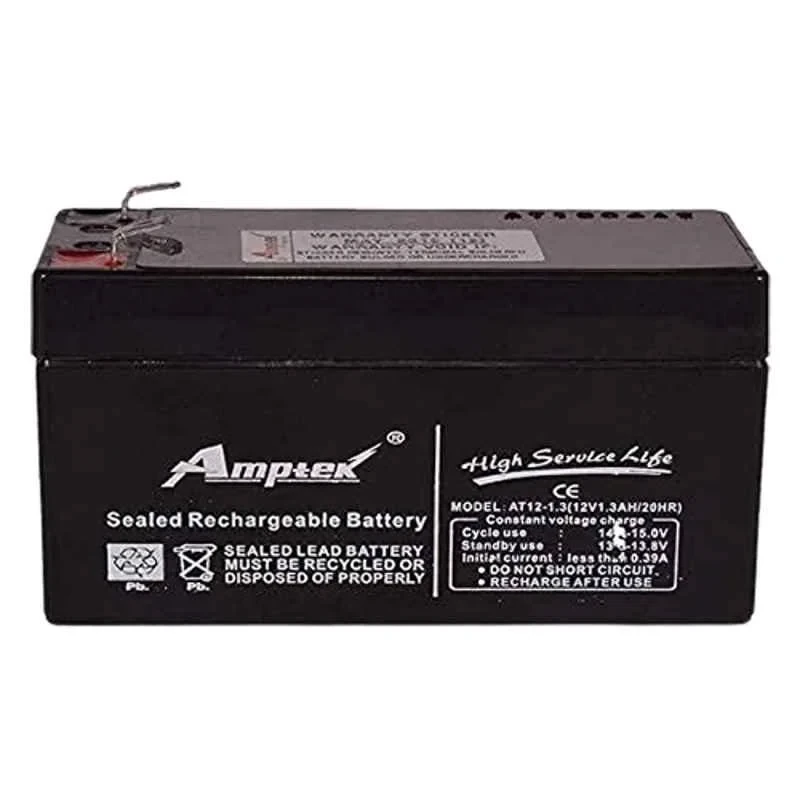 Amptek AT12-1.3 Sealed 12V 1.3Ah SMF Industrial Battery, Black | EnvMart