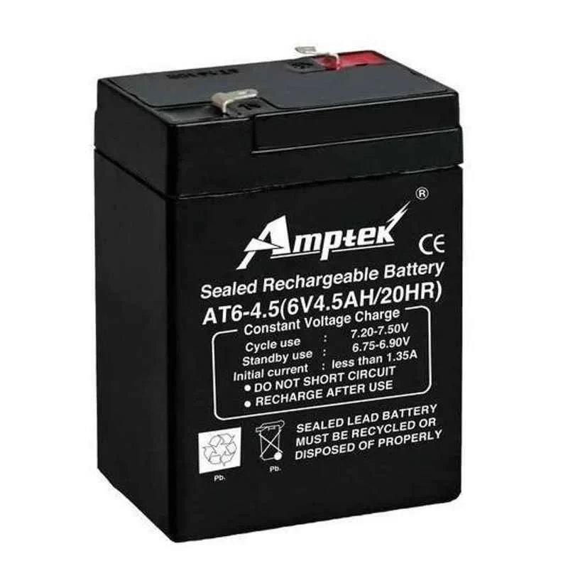 Amptek 6V 4.5Ah SMF Sealed Lead Acid Rechargeable Battery, Black | Industrial Battery | EnvMart