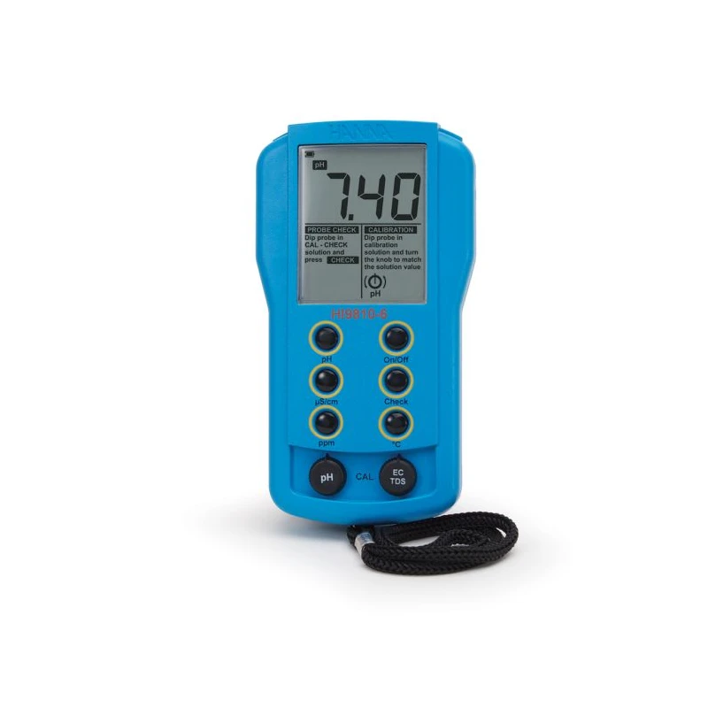 Hanna HI9810-6 Portable pH / EC / TDS Meter with CAL Check™, Waterproof, 0-14 pH | EnvMart