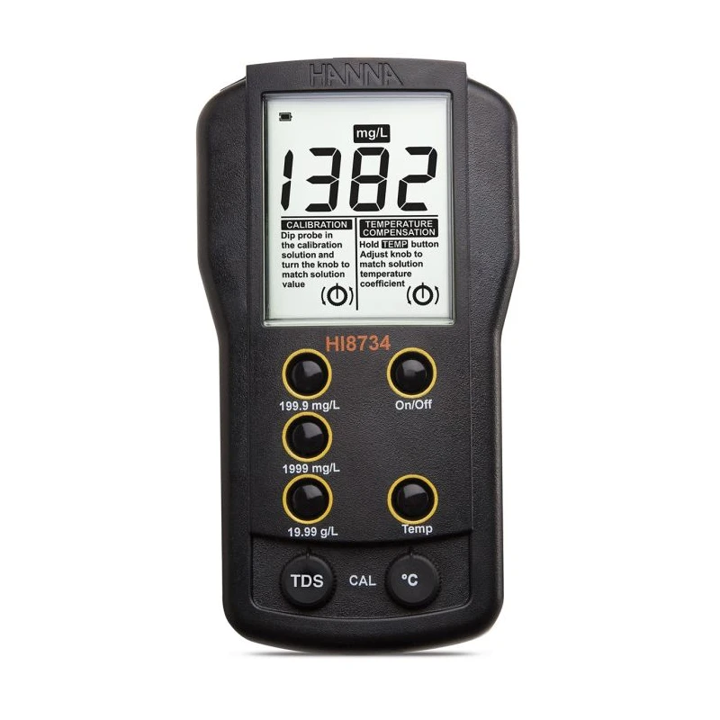 Hanna HI8734 Three Range Portable TDS Meter, 0–19.99 g/L, Manual Temp Compensation | EnvMart