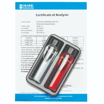 Marine Nitrate High Range Checker HC Calibration Check Set HI782-11 | Certificate of Analysis | EnvMart