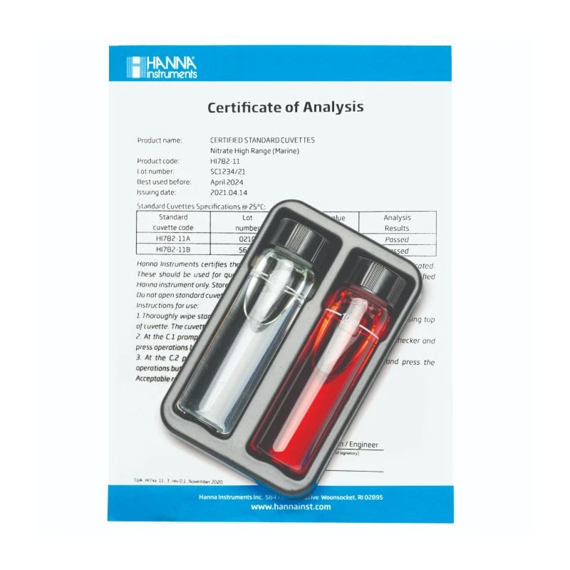 Marine Nitrate High Range Checker HC Calibration Check Set HI782-11 | Certificate of Analysis | EnvMart