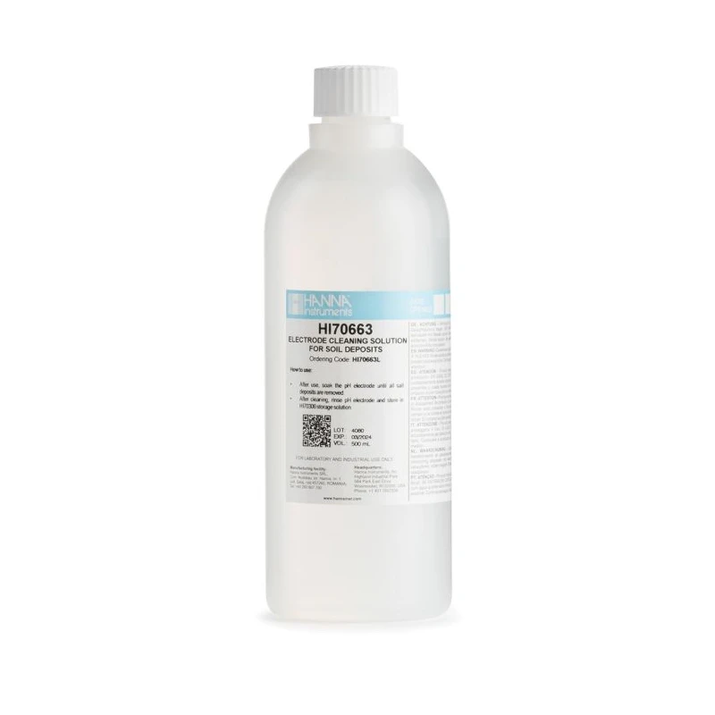 Hanna HI70663L Acidic Cleaning Solution for Soil Deposits, pH Electrode, 500 mL | EnvMart