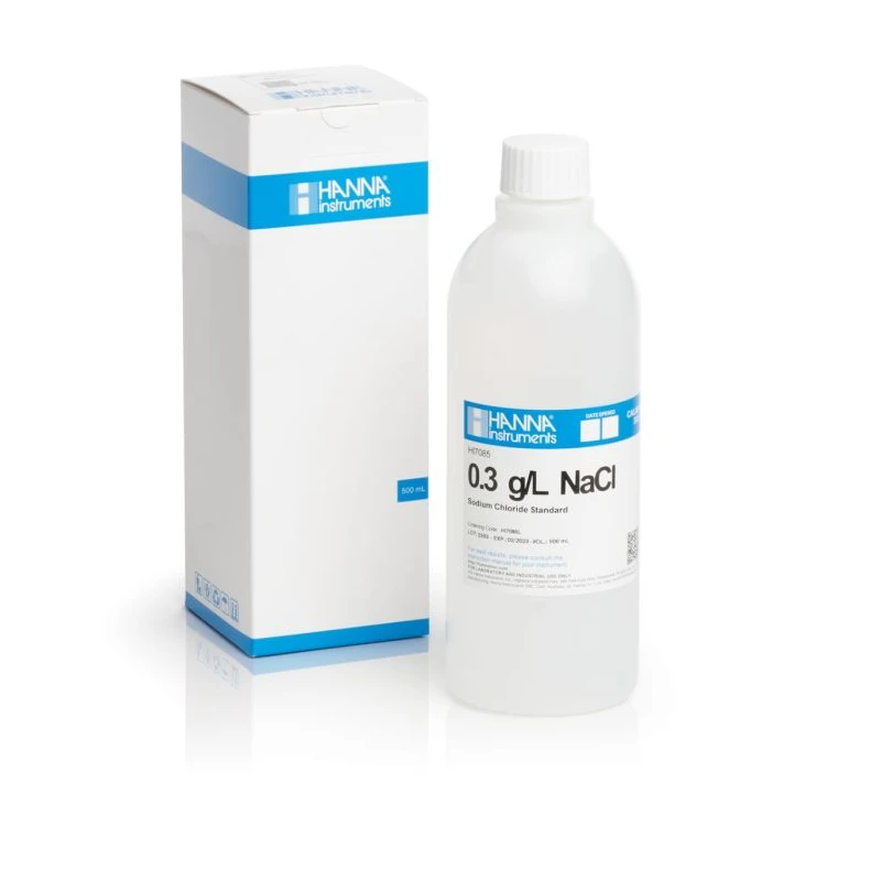 0.3 g/L NaCl Standard Solution HI7085L, 500 mL, Salinity & Sodium ISE Calibration | EnvMart