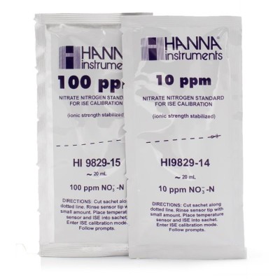 HI9829-14/15 Nitrate Calibration Standard Sachets 10 ppm & 100 ppm, 20 x 25 mL | EnvMart