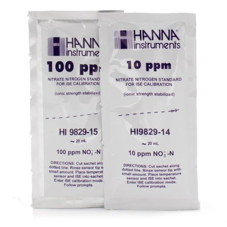 HI9829-14/15 Nitrate Calibration Standard Sachets 10 ppm & 100 ppm, 20 x 25 mL | EnvMart