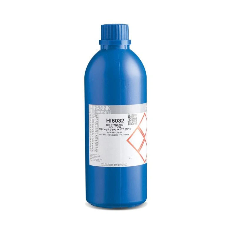 Technical TDS Calibration Standard 1382 mg/L (ppm) at 25°C, 500 mL Bottle with Certificate of Analysis | EnvMart