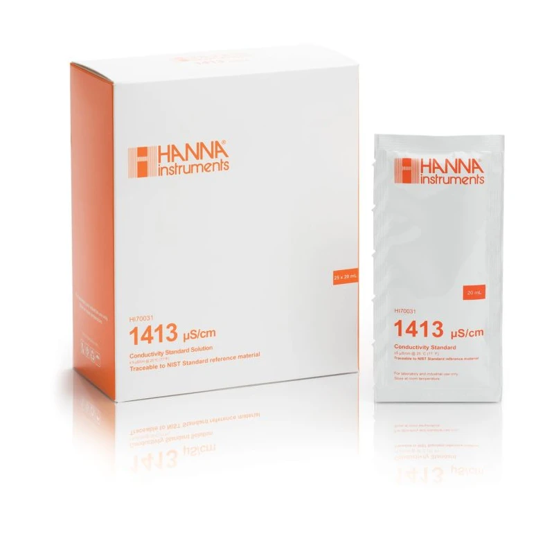 1413 µS/cm Conductivity Standard HI70031P, 25 x 20mL Sachets | EnvMart