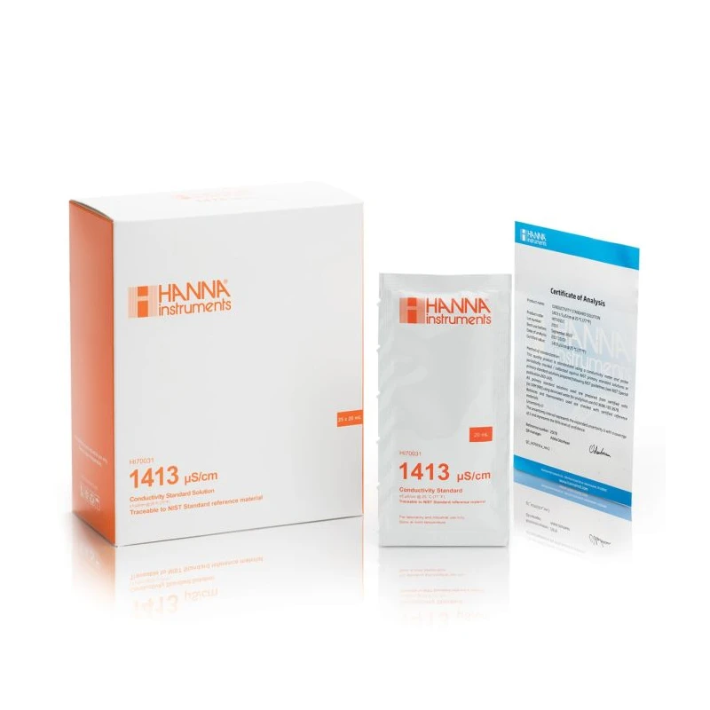 HI70031C 1413 µS/cm Conductivity Standard Sachets 25 x 20 mL NIST Traceable | EnvMart