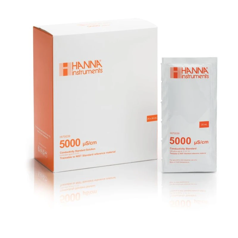 5000 µS/cm Conductivity Standard Solution HI70039P, 25x20mL Sachets Calibration | EnvMart