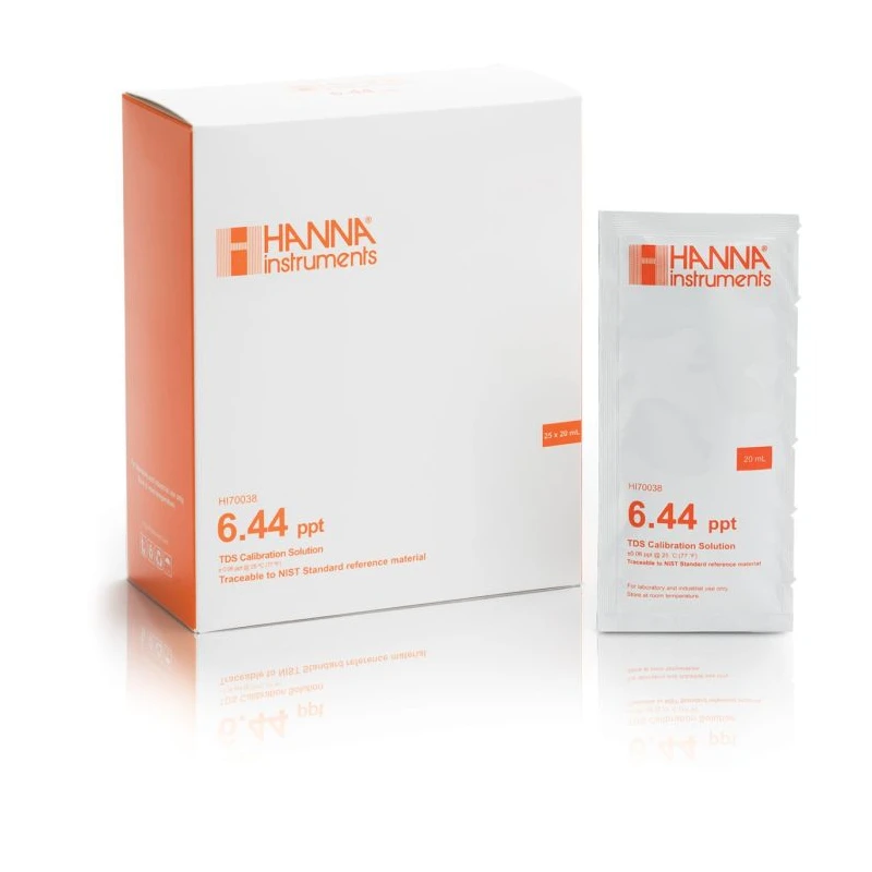 Hanna HI70038P 6.44 g/L (ppt) TDS Calibration Solution 25 x 20 mL Sachets | EnvMart