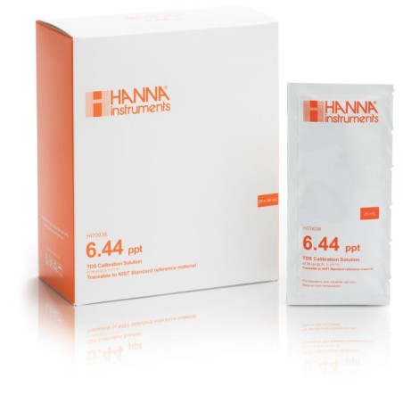 Hanna HI70038P 6.44 g/L (ppt) TDS Calibration Solution 25 x 20 mL Sachets | EnvMart
