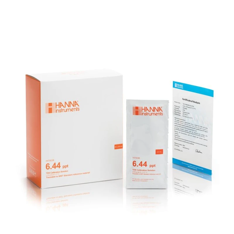 Hanna HI70038C 6.44 g/L TDS Calibration Solution Sachets 25 x 20 mL with Certificate of Analysis | EnvMart