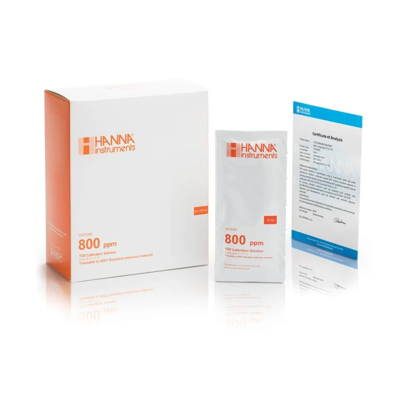 800 mg/L (ppm) TDS Standard Solution HI70080C, NIST Traceable, 25x20 mL, Certificate of Analysis | EnvMart
