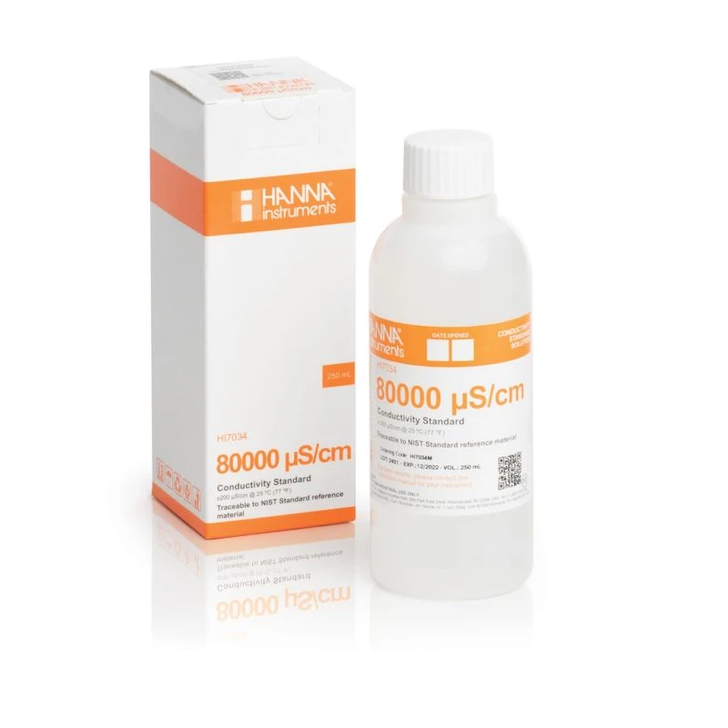 Hanna HI7034M 80,000 µS/cm Conductivity Standard Solution, 230 mL Bottle | EnvMart