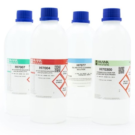 Calibration Bundle HI54710 for Food Lab, pH 4.01 & 7.01 Buffers, Storage Solution, 500 mL Bottles | EnvMart