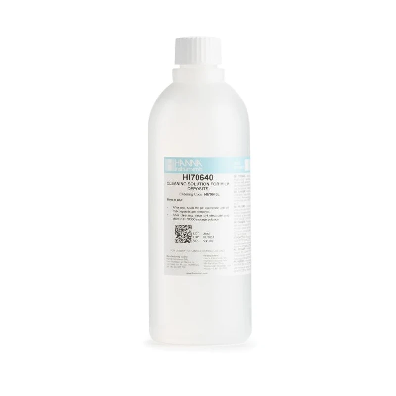 Hanna HI70640L Cleaning Solution for Milk Deposits, 500 mL Bottle | EnvMart